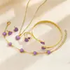 Conjunto de joyería en forma de corazón más vendido transfronterizo europeo y americano: pulsera con forma de corazón, pendientes, collar, anillo, juego de accesorios para mujer de varias piezas