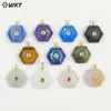 Wt-P2060 Collar con Colgante y Pendientes Hexagonales Geométricos de Piedra Colorida con Circonita, Accesorios Hechos a Mano para DIY