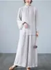 Venta Directa de Fábrica Conjunto de Ropa de Yoga de Manga Larga, Nuevo Estilo Chino para Primavera y Otoño Top Abotonado, Pantalones de Pierna Ancha, Ropa Zen para Té para Mujeres