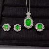 Aretes colgantes de calcedonia blanco hielo al por mayor, juego de pendientes y anillo de ágata verde, juego de tres piezas de jade para mujer