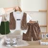 2025 Ropa para Niños Ropa de Verano para Niños Estampado de Leopardo Chaleco Falso Manga Corta 0-5 Años Set de Ropa para Niños Set de Dos Piezas para Bebé 1