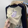 Desenho Animado Estampa Fofa Tamanho Médio-Grande Infantil Gola Redonda Base de Veludo Top para Meninas Patchwork Manga Longa Estiloso Fashionável Top de Bebê