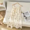 Pijama para Mujer Verano Algodón Puro Gasa Tirantes Camisón 100% Algodón Lindo Falda de Longitud Media Ropa de Casa Estilo Coreano Camisón para Mujer