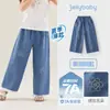 Jellybaby calças de verão para crianças grandes jeans infantis resistentes ao desgaste calças compridas para meninas estilo fino calças de perna reta para bebê menina