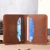 NT001 Primera Capa Piel de Vaca Cuero Crazy Horse Piel Genuina Retro Simple Bolso de Mano con Múltiples Ranuras para Tarjetas Porta Tarjetas Delgado para Hombre Billetera para Mujer