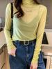 2023 Nuevo Otoño e Invierno Camiseta Básica de Malla Transparente de Cuello Alto de una Sola Capa de Manga Larga para Mujer con Top de Camiseta Pulóver Delgado