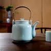 Tetera Artesanal Original de Esmalte Mineral Verde Ciruela con Asa, Olla para Preparar Té Doméstica de Gran Capacidad con Filtro, Juego de Té Estilo Retro Japonés