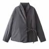 Moda outono e inverno novo casaco acolchoado de algodão com lapelas duplas, casaco estilo kimono, casaco de laço de nicho feminino transfronteiriço Amazon