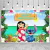 Tela de Fondo de Cumpleaños de Stitch Suministros de Decoración para Fiesta de Cumpleaños Diseño del Lugar Banner de Tela de Poliéster de Stitch