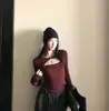 Camiseta Térmica Feminina Estilo Coreano Outono/Inverno, Menina Apimentada, Gola Alta, Mangas Longas, Design Torcido Vazado, Nova, Slim Fit, Cintura Marcada, Camada Interna