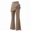 Conjunto de shorts com saia e cordão irregular para yoga feminino Gola quadrada francesa slim fit manga longa respirável elástico vestuário esportivo fitness para mulheres