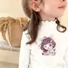 Camiseta Interior de Doble Cara De Rong para Niñas Temporada Otoño e Invierno Cuello Semi Alto Manga Larga Camiseta Infantil Cálida con Borde de Oreja de Madera Cepillada