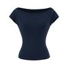 Camiseta de Manga Corta con Cuello Barco Estilo Spice Girl Verano 2025 Nuevo Cintura Ceñida Ajuste Delgado Adelgazante Color Sólido Edición de Malla Camiseta Base Top