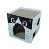 Casa para Gatos de Cartón Corrugado Cuadrada, Nido Rascador para Gatos con Cara de Dibujos Animados en Blanco y Negro, Nido de Cartón Corrugado Resistente al Desgaste, Fábrica de Casas Ocultas para Gatos