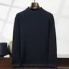 Suéter de cachemira para hombre, cuello alto medio, color liso, tejido casual de negocios, corte holgado, ligero, lujoso, engrosado para abrigar, suéter de capa base