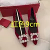 Zapatos de Salón de Terciopelo Puntiagudos Nuevos de Primavera 2023 Talla Pequeña Hebilla Cuadrada de Pedrería Boca Baja Zapatos de Salón Individuales para Mujer Zapatos Rojos de Novia Zapatos de Boda