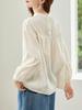 Venta Directa de Fábrica Otoño Nuevo Estilo Encaje Cuello Redondo Color Sólido Bordado Camisa de Algodón para Mujer Retro Holgada Suave