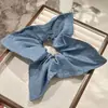 Lenço Quadrado de Tecido Jeans Estilo Coreano, Elástico de Cabelo para Mulheres, Corda de Cabelo Meio Amarrada, Elástico de Cabelo Fashion, Elástico de Alta Elasticidade, Scrunchie Grande