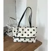 Bolsa de Lona Retro Francesa de Lunares para Mujer, Bolso de Hombro Estudiante de Gran Capacidad para Clase, Bolso Versátil de Axila para el Viaje Diario