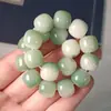 Pulsera de Raíz de Bodhi de Jade Blanco Natural, Suave y Flexible, Versión Estudiante, Cuentas de Bodhi en Gris Humo Degradado, Pulsera para Hombres y Mujeres