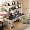 Mesa de computador para casa com painel perfurado, mesa gamer, design simples, adequada para quartos, mesa de estudo para estudantes e mesa de escrita integrada com estante