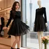 Vestido de Cumpleaños, Vestido de Estilo Elegante para Mujer, Nueva Colección de Otoño, Vestido de Princesa con Tul Abullonado, Pequeño Vestido Negro de Terciopelo 45411
