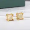 Pendientes Populares Europeos y Americanos de Hip-Hop con Diamantes Completos de Cubo de Azúcar Zirconia Microincrustada Pendientes Creativos Nuevos Joyería de Venta Caliente Transfronteriza Venta al por Mayor