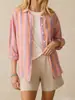 Camisa listrada francesa transfronteiriça europeia e americana da Amazon para mulheres, top casual retrô solto estilo coreano para primavera e outono