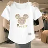 Comércio Exterior Transfronteiriço Liberação Estoque Grande Marca Etiqueta Cortada Camiseta Feminina Manga Curta Tamanho Grande Top Solto Roupa de Mãe Cobertura da Barriga