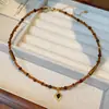 Collar Colgante de Flor con Cuentas de Madera Retro Ojo de Tigre para Otoño e Invierno Cadena de Suéter Versátil Casual Diseño de Nicho para Mujeres