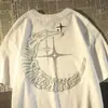 Camiseta de Manga Corta con Estampado de Luna y Estrella para Mujer, Marca Moderna Americana, Nuevo Verano 2026, Top Hiphop de Calle Europeo y Americano