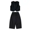 Conjunto de Blazer Colete Elegante Novo para Outono com Calça Wide-Leg Versátil Calça de Terno Camada Base Calça Sete Pontos Comércio Exterior