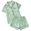 Pijama de jacquard satinado para hombre y mujer, conjunto de cárdigan de manga corta con cuello de solapa para verano, estilos personalizables