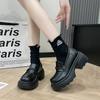 Sapatos Simples de Couro Preto Femininos 2024 Outono e Inverno Novos Retro Britânicos Pretos Versáteis Salto Grosso Plataforma Mocassins para Mulheres
