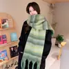 Bufanda de Hilo de Bucle Otoño e Invierno Nueva Engrosada para Hombres y Mujeres Imitación Cachemir Borla Gruesa Trenza Cola de Perro Rayas de Color Bufanda