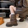 Botas Chelsea Maillard para Mulheres 2025 Outono e Inverno Novas Estilo Britânico Retro Bico Redondo Sola Grossa Botas para Calça