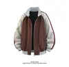 Sudadera cárdigan a rayas de color block estilo americano para hombre, chaqueta deportiva casual estilo universitario de otoño, top de manga larga de corte limpio