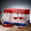 Juego de decantador de vidrio personalizado de fábrica portátil caja de color embalaje de regalo copa de cristal una copa de 4 vasos de vino tinto