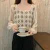 Diseño de Estilo Occidental Nuevo de Primavera Hebilla de Madera Botonadura Mangas de Linterna Camisa Holgada Manga Larga Chaqueta Bordada