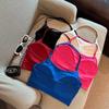 Camisola de color liso con cuello halter para mujer, sexy, sin espalda, corta, sin tirantes, de una pieza, con almohadillas para el pecho