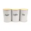 Juego de Latas Redondas Selladas con Tapa de Bambú en Caja de Hierro Disponibles Suministros de Cocina Recipiente de Almacenamiento Lata para Café, Té, Azúcar