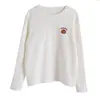 ¡Bordado de calabaza! Camiseta de Manga Larga con Cuello Redondo de Terciopelo para Mujer Otoño e Invierno 2024 Estilo Coreano Holgada Adelgazante Color Sólido Versátil Camiseta Básica