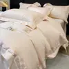 Juego de cuatro piezas de gasa de algodón de fibra larga de doble capa Clase A años 50, todo algodón, apto para dormir sin nada, incluye sábana bajera y funda de edredón, lujo ligero dormitorio principal 1.8m