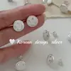 Pendientes coreanos de moda simple de plata de ley S925, redondos con pegamento, cara sonriente blanca, lindos, frescos y versátiles