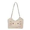 Bolso de mano tejido con paja de gatito estilo japonés, lindo diseño de caricatura versátil para verano, playa, vacaciones, bolso de hombro, bolso cruzado
