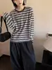 Nueva camiseta de manga larga a rayas de bloques de color estilo coreano de Lino para mujer 2026, top ins moderno, casual, versátil y rejuvenecedor