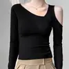 Camiseta de Manga Longa 260g Corte Personalizado com Decote Assimétrico e Design Vazado, Novo Estilo Outono, Caimento Justo, Ombro a Ombro, Camiseta Básica Camada Interna