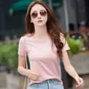 Algodón Verano Nueva Camiseta de Manga Corta para Mujer Estilo Coreano Ajustada Color Sólido Camiseta Básica Camiseta Blanca Top de Media Manga Ropa para Mujer
