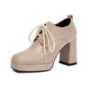 Zapatos de Mujer Estilo Europeo y Americano para Primavera y Otoño 2026, Planos con Cordones y Punta Cuadrada, Tacones Gruesos Chunky con Suela Gruesa, Tallas Grandes 40-48, Zapatos de Exportación
