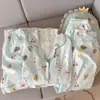 Pijama de Gaze de Algodão com Bojo para Mulheres Modelo Dachshund 2026 Novo Conjunto de Três Peças para Primavera, Outono e Verão
